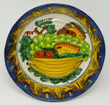 Talavera Pottery Mexico Serving Bowl Fruits Blue Yellow Green Orange 9 5/8” D - £34.81 GBP