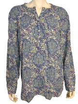Talbots Blue, Pink, Yellow Floral Print Long Sleeve Blouse Size XL - £21.69 GBP