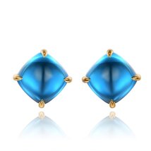 Unique Bright London Blue Gemstone Natural Topaz 14K Rose Gold Stud Earr... - $587.99