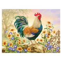 Framed Canvas Art Print Rooster Chicken In Meadow Flowers Garden - £31.64 GBP+