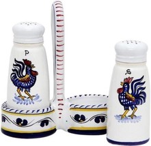 Cruet Set Deruta Majolica Salt and Pepper Orvieto Rooster Blue Ceramic Handmade - £109.19 GBP