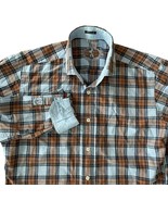 Bugatchi Large Shirt Brown Blue Plaid Long Flip Sleeve Cotton Classic Fit - €10,18 EUR