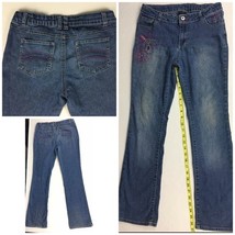 GIRLS JEANS  SIZE 14 Floral Art Artwork Flowers Beauty Design Blue FADED... - $7.47