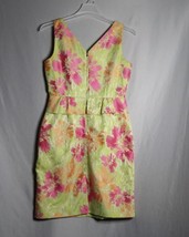 Tahari Women&#39;s Dress Lime Multicolor Sleeveless V-Neck A-Line Knee Length Size 8 - £21.92 GBP
