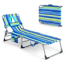 Folding Beach Lounge Chair with Pillow for Outdoor-Blue &amp; Green - Color:... - £123.07 GBP