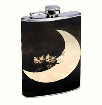 Moon Kitten Flask 8oz Stainless Steel Hip Drinking Whiskey Halloween - £11.92 GBP