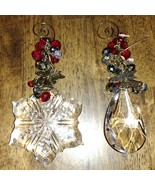2pc Clear Crystal Prism &amp; Snowflake Christmas Tree Ornament Red Accents ... - $48.54 CAD