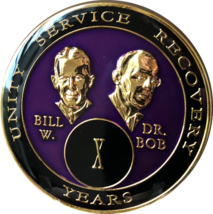 10 Year AA Founders Purple Tri-Plate Medallion Bill &amp; Bob Sobriety Chip Ten - $19.98