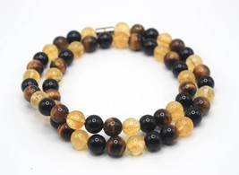 Healing Crystal Beaded Necklace Citrine Tiger Eye Onyx Gemstones with Magnet Cla - £26.94 GBP