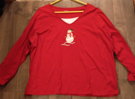 Ladies Holiday Edition Snowman L/S Shirt 3X Red Christmas - £13.82 GBP