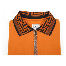 Men Sports Shirt DE-NIKO Short Sleeves Cotton Zipper Polo Shirt DBK104 Rust image 7