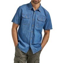 Wrangler Men&#39;s Short Sleeve Woven Shirt Mid Wash Double Pockets Medium - $18.99