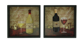 Scratch &amp; Dent Red and White Wine and Cork Wood Shadowbox Wall Hanging Set of 2 - £15.63 GBP