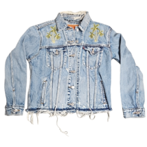 Womens Levi's Denim Trucker Jacket Embroidered Palm Trees Distressed Small image 3