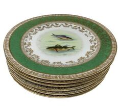 Victoria Carlsbad China Fish Plates Set of 6 Green Austria 9" - $189.99