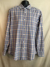 Express Shirt Mens Medium 15-15.5 Green Blue White Plaid Button Up Long Sleeve - $14.00