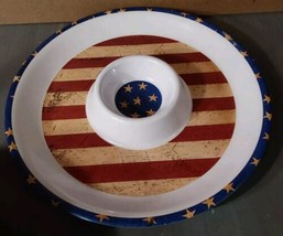 Oneida Melamine Chip and Dip Serving Tray USA Patriotic Stars Flag - $16.70