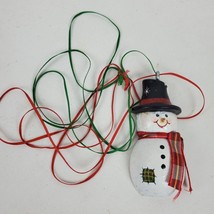 Vintage Hand Painted Wood Snowman Pendant On String Necklace 30 Inch Pul... - $7.37