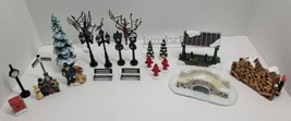 Christmas Village Trees Bridge Light Pole Bench Figurine Mix Lot Miniatures Xmas - £23.20 GBP