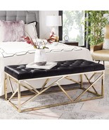 Safavieh Home Farah 48-inch Glam Black and Brass Tufted Rectangular Bench - £371.67 GBP