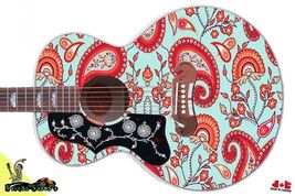 Sticka Steve's Guitar Skin Wrap Reface Re-Skin  Paisley Blue Red Pinks 083 - $27.71+
