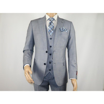 Men Suit BERLUSCONI Turkey 100% Italian Wool Super 180's 3pc Vested #Ber7 Sky image 3