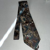 The Disney Store Men&#39;s Tie Browns &amp; Teal Print w/ Mickey - £11.65 GBP