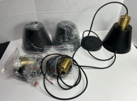 3-PACK Hanging Pendant Light Fixture, Matte Black + Gold w/ Adjustable H... - $37.57