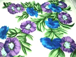 VTG 40s Womens Scarf  Hand Painted Huge Purple Blue Green  Florals 31&quot;Sq... - $27.72