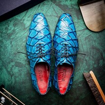 Olivieri Caribbean Genuine Pirarucu Exotic Lace-Up Oxford Blue image 9