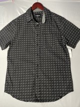 Carbon Shirt Men&#39;s Medium Button Up Black Short Sleeve Cotton Casual NWT - £10.55 GBP