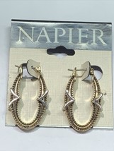 Vintage Napier two tone oval hoop earring - £13.29 GBP