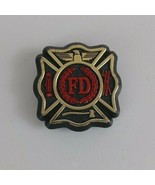 Vintage Fire Department Red &amp; Black With Gold Tone Plastic Lapel Hat Pin - $12.17 CAD