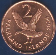 2004 Falkland Islands Queen Elizabeth II 2 Pence coin Age 19 years old KM#131 .. - £2.28 GBP