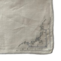 Handkerchief White Hankie Floral Flowers Embroidered 9x9.5” Blue - $11.20