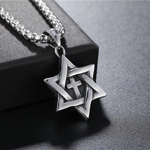 Mens Silver Jewish Star of David Messianic Cross Pendant Necklace Punk Jewelry - £6.42 GBP