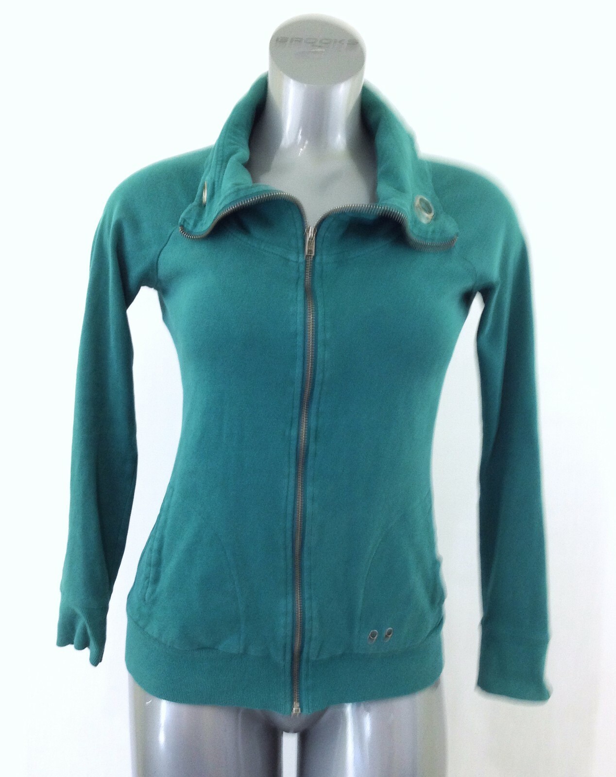Garage Women&#39;s Medium Fitted Green Cotton Blend Mock Full Zip Up Jacket - $7.92