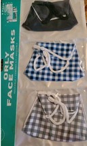 Orly 3 Pack Adult Face Masks Cherkered Blue Grey&amp;Solid Blue NW Reusable/... - $7.24