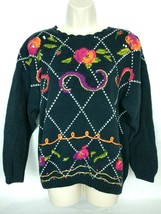 Needles &amp; Yarn Womens Pullover Sweater Size Large Sequins Floral Boat Neck - £22.35 GBP