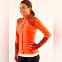 Lululemon Stride Jacket Neon Coral Orange Striped Define Forme Zip Up Jacket 2 - £82.13 GBP