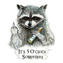 &quot;It&#39;s 5 o&#39;clock Somewhere&quot; - Rude Raccoon Vinyl Decal - Car Truck RV Boat - £5.49 GBP+