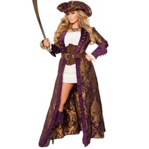 Pirate Costume Set Long Brocade Overcoat Jacket Waist Cincher Dress Hat ... - £169.85 GBP