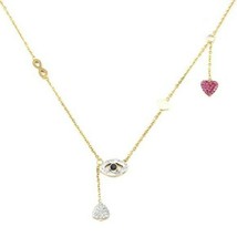 Gold Crystal Eye Heart Charm Necklace Pendant Style Rhinestone Chain Jewelry - £18.99 GBP