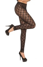 Lace Leggings Bow Pattern Footless Hosiery Regular or Plus Size Sheer Bl... - $12.86+