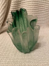 Bubble Art Glass Handkerchief Vase, Green and White, Clear - $59.39