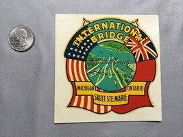 Original Vintage Travel Souvenir Luggage Label / Sticker International Bridge Mi - £18.49 GBP