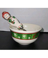 Longaberger Christmas Small Pottery Bowl &amp; Snowman Cheese Spreader Boxes... - $18.99 CAD