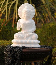 12&quot; White Marble Gautam Buddha Figure Stone Sculpture Religious Art Gift... - $929.53