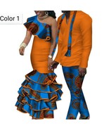 African couple Cotton clothing wax printing Women Skirt and Men's Shirt Pants - $185.50