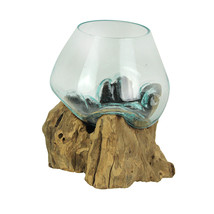 Melted Glass On Teak Driftwood Decorative Bowl Vase Terrarium Planter 6 ... - £46.73 GBP